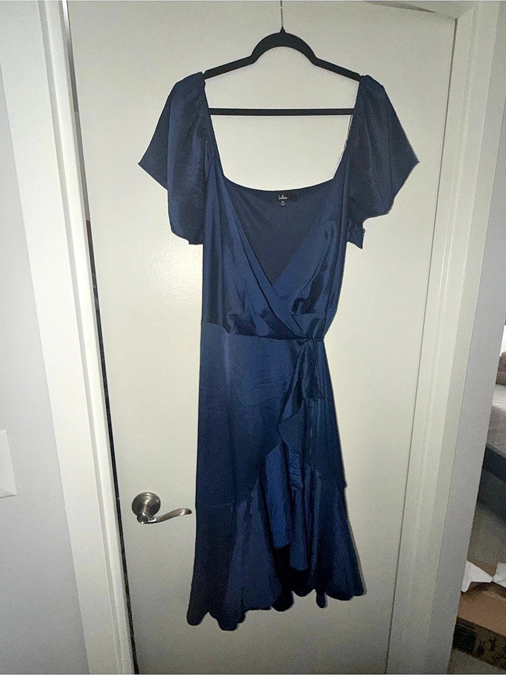 Lulus Serene Sight Navy Blue Midi Wrap Dress